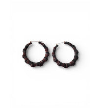 Load image into Gallery viewer, Black and Brown Thread-Wrapped Bamboo Hoop Earrings