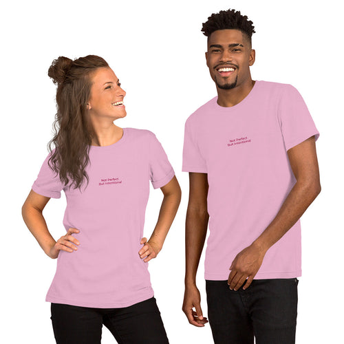 Lilac Not Perfect But Intentional Embroidered Short-Sleeve Unisex T-Shirt